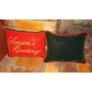 Vintage Red & Green Pair of Christmas Throw Pillows retro holiday country